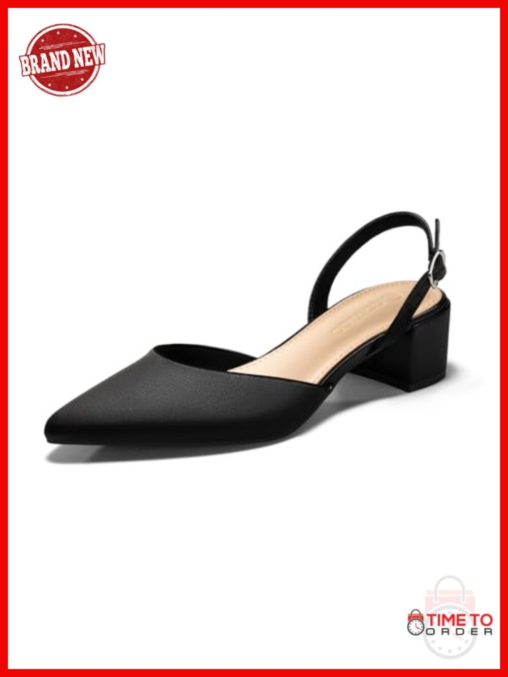 Satin Slingback Low Chunky Heel Pointed Toe Pumps